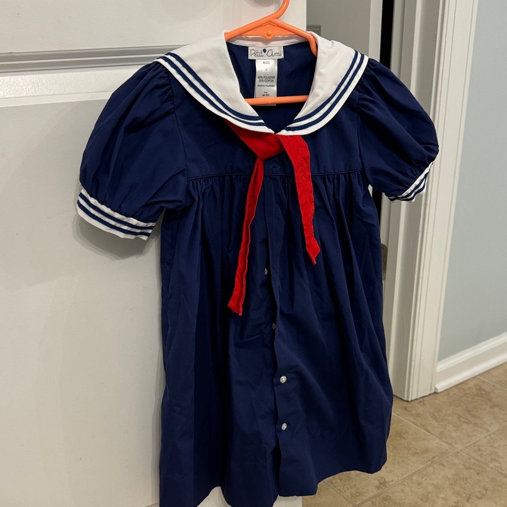 Petit Ami Nautical Navy Dress with Red and White Accents